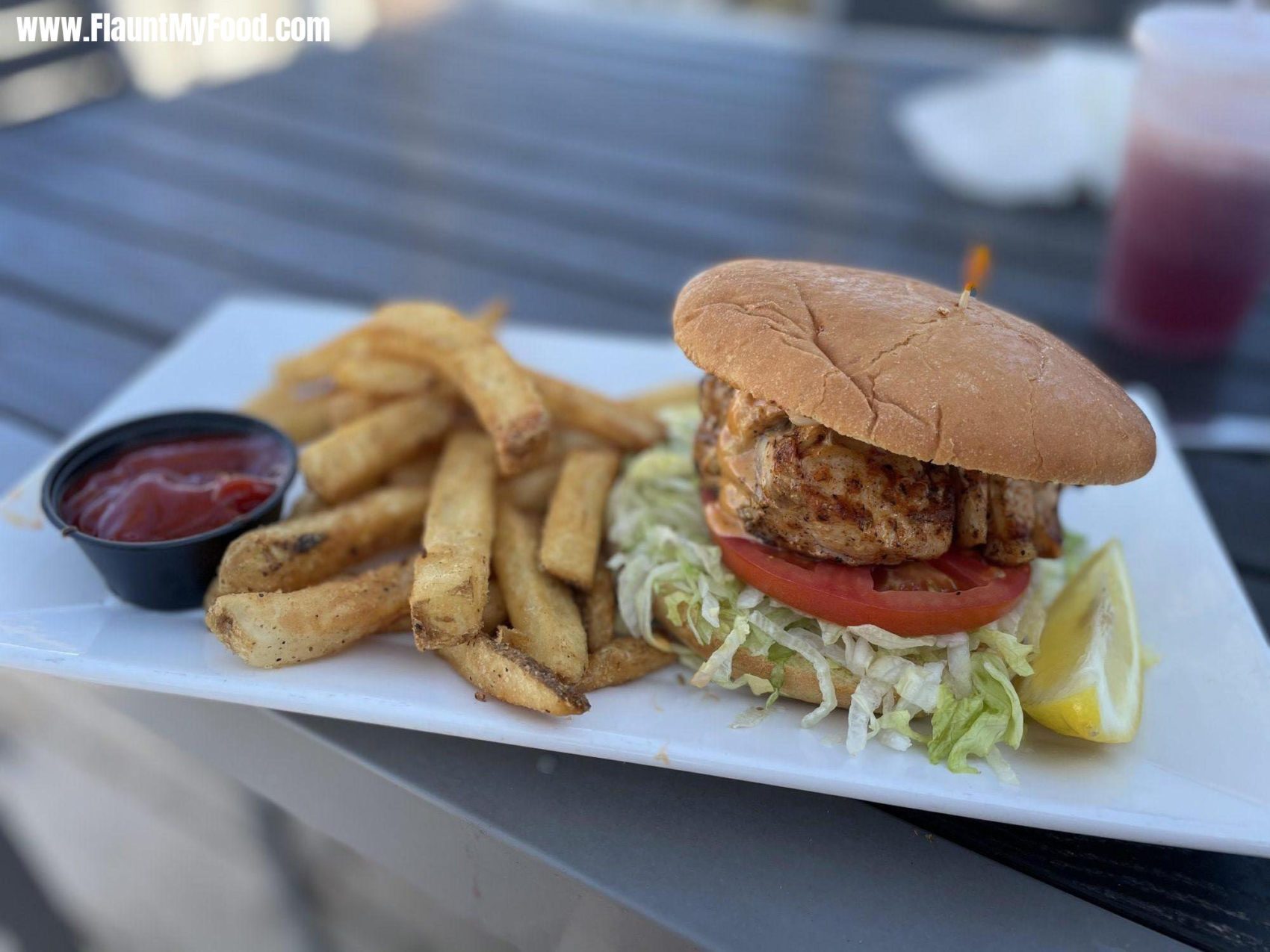 Grouper sandwich with french friesGrouper sandwich with french fries blackened at the ugly grouper on Anna Maria Island in Florida.