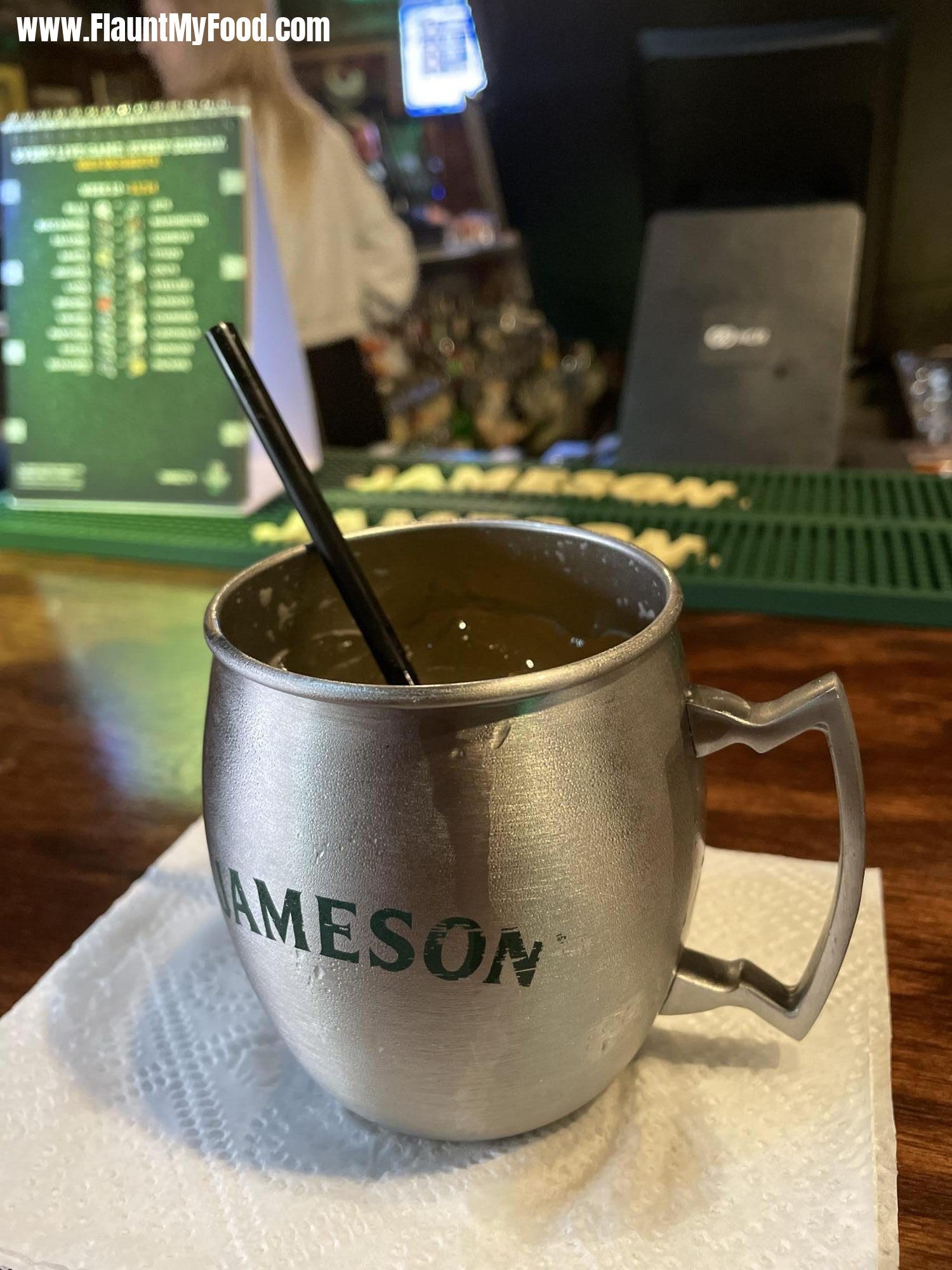 Irish Mule at Trinity College Irish Pub in Fort Worth Texas off west 7thIrish Mule at Trinity College Irish Pub in Fort Worth Texas - Jameson Irish Whiskey, Peach Puree, Fresh Lemon Juice, Ginger Beer