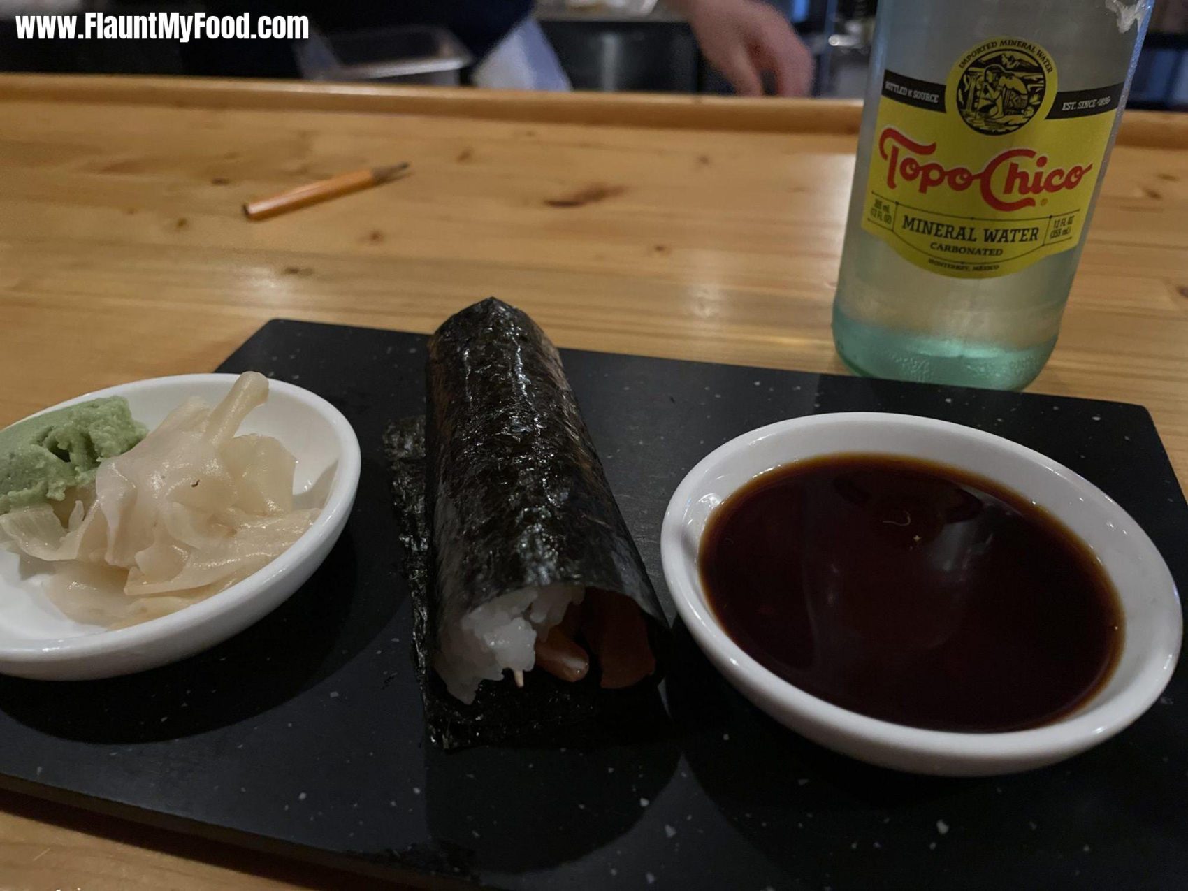 Salmon sushi hand roll at Hatsuyuki In Fort Worth Texas off West 7th street