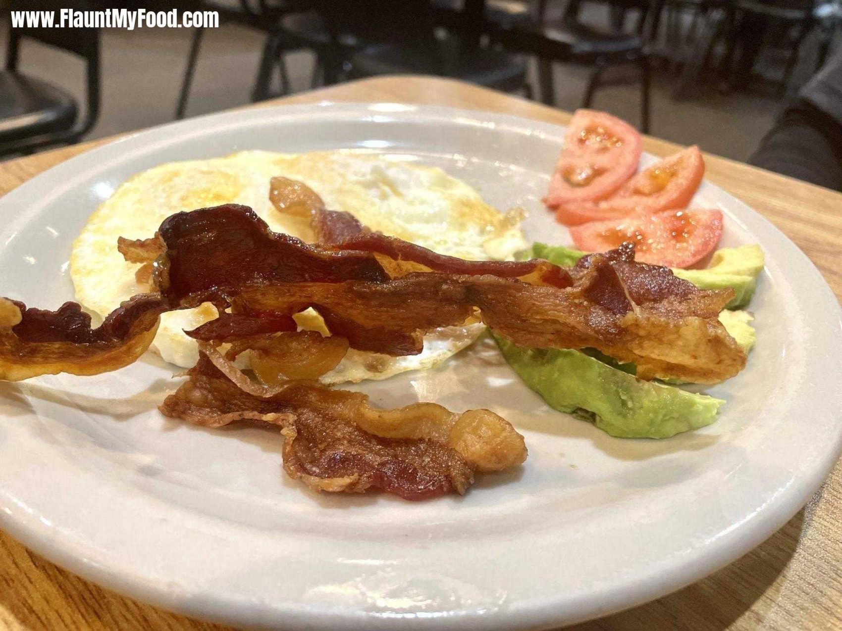 Bacon Eggs and Avocado at Yogi’s Cafe off Hulen in Fort Worth TexasBacon Eggs and Avocado at Yogi’s Cafe off Hulen in Fort Worth Texas