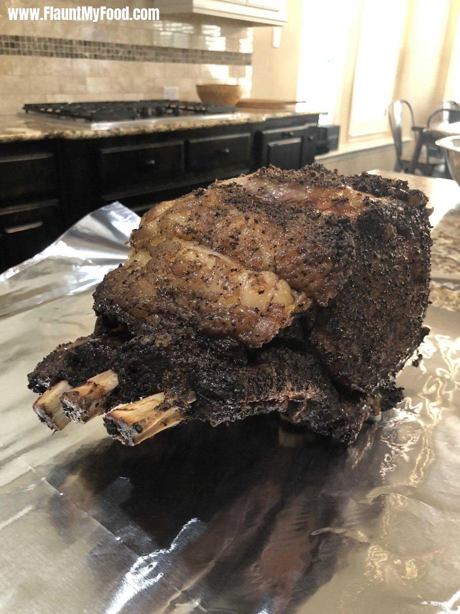 Smoked prime rib by Candyman in Fort Worth Texas on a green egg until the center reached 130° F