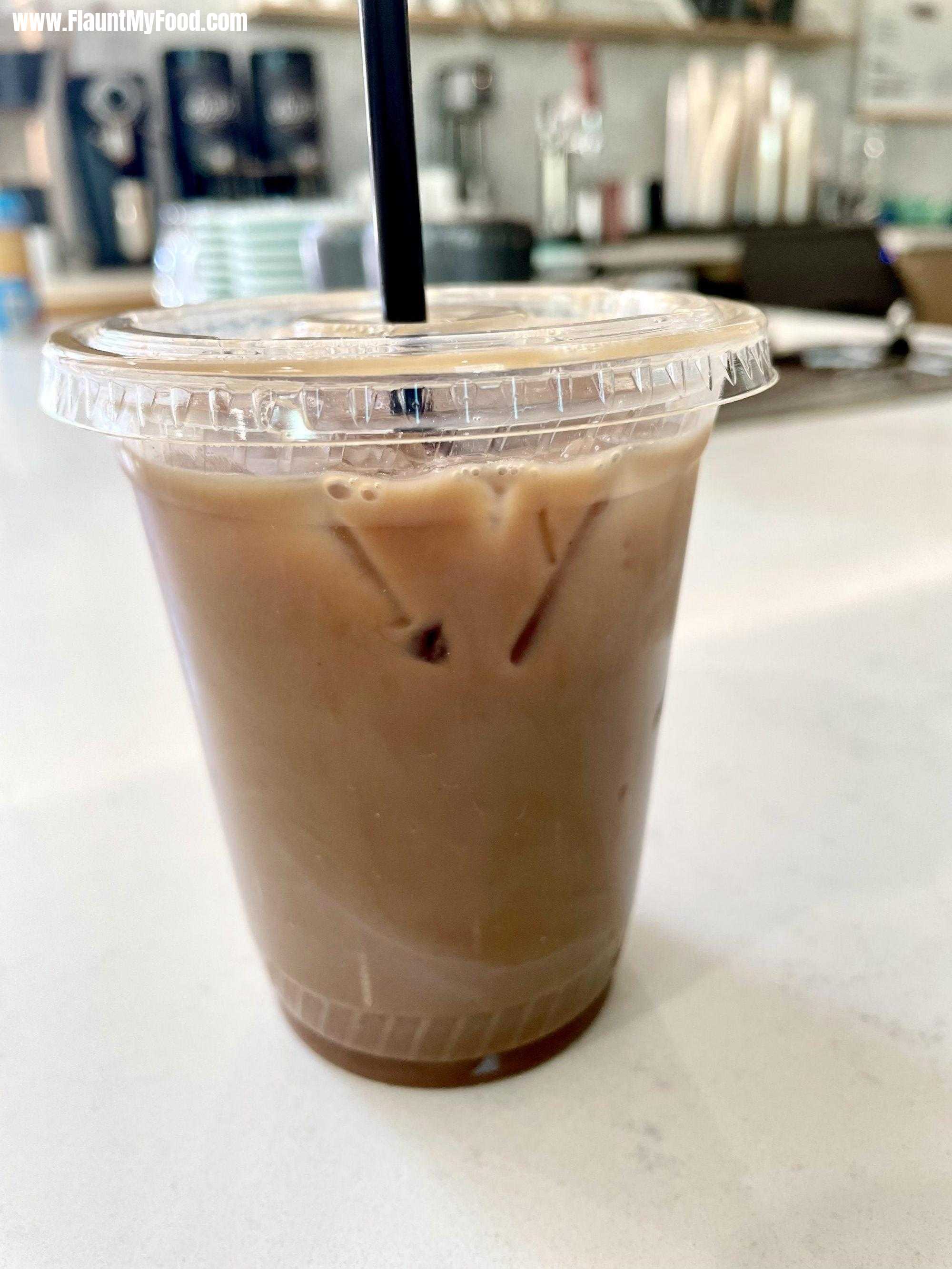 Iced mocha latte at DWELL coffee shop near TCU in Fort Worth Texas