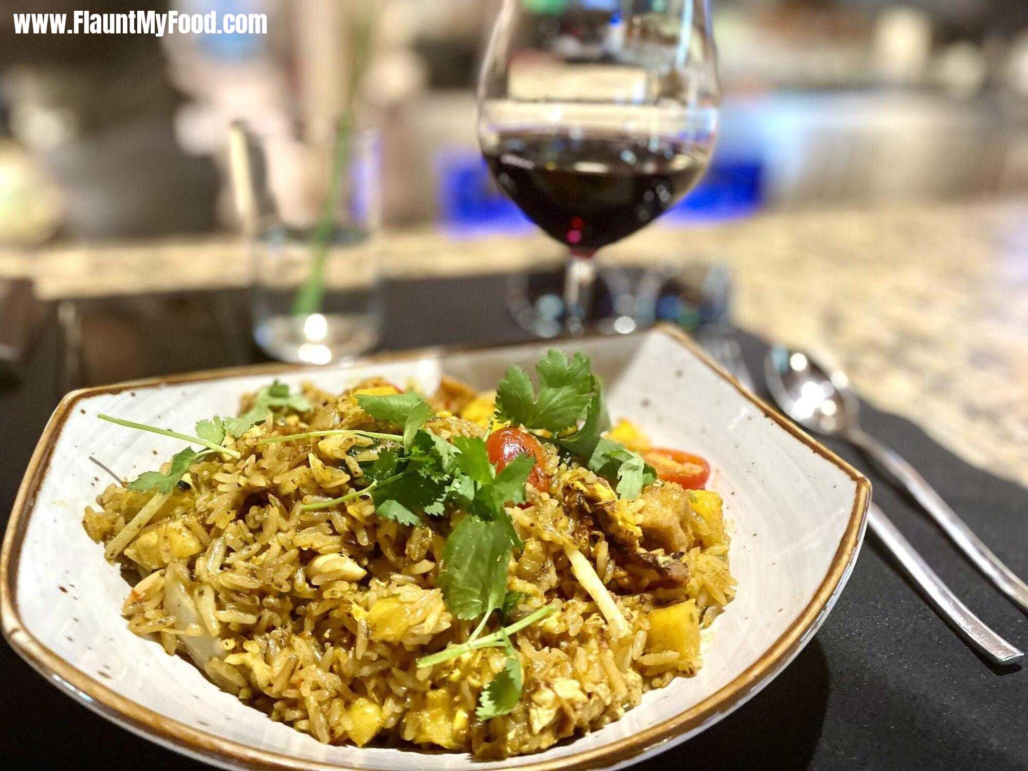 Pineapple Fried Rice Malai Fort Worth TexasPineapple Fried Rice with Pinot Noir wine at Malai Fort Worth Texas